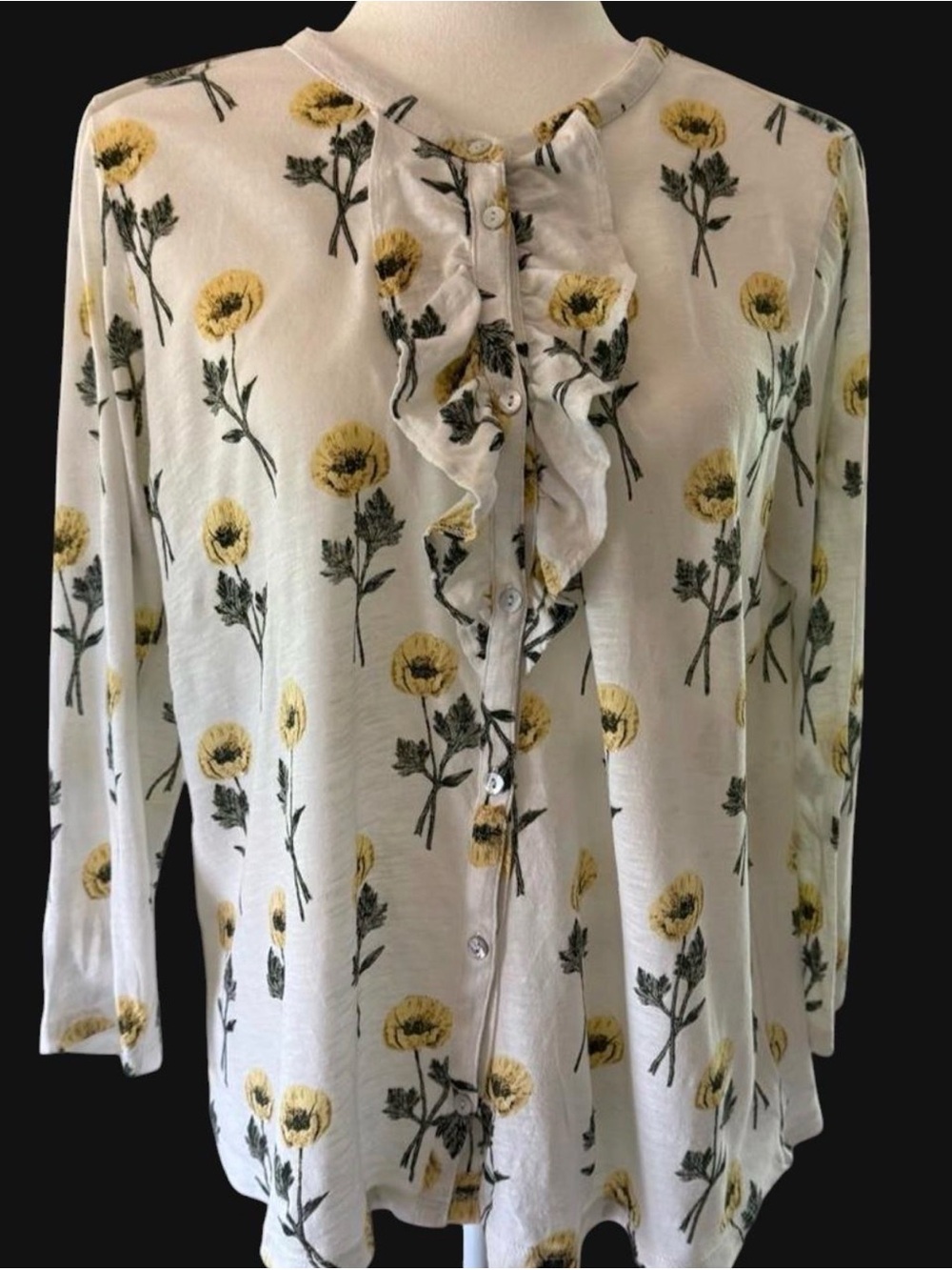 Lucky Brand White Button-Front Blouse with Yellow Flowers